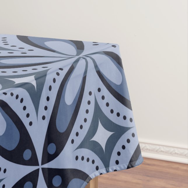 Blue Geometric Pattern Retro Style Tablecloth (In Situ)