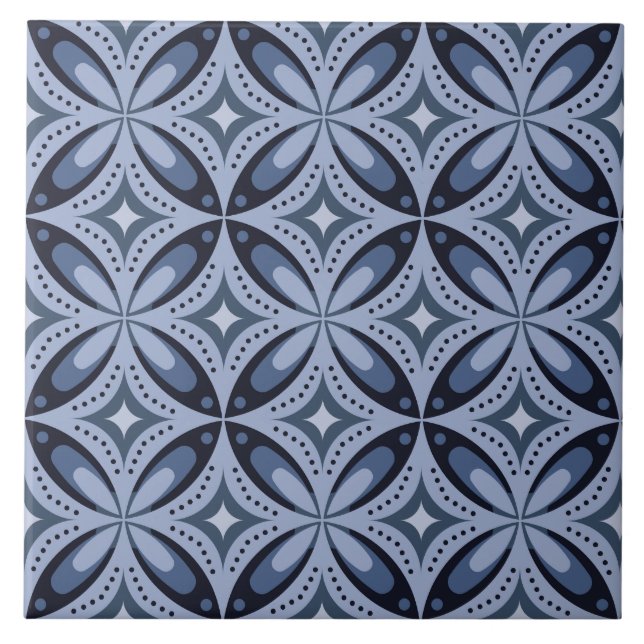 Blue Geometric Pattern Retro Style Tile (Front)