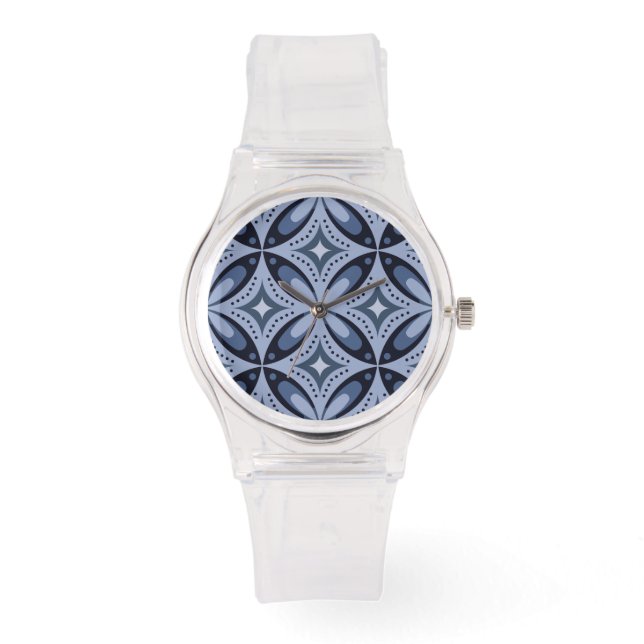 Blue Geometric Pattern Retro Style Watch (Front)