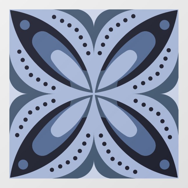 Blue Geometric Pattern Retro Style Window Cling (Sheet)