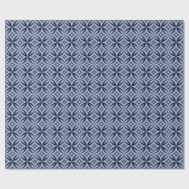 Blue Geometric Pattern Retro Style Wrapping Paper (Flat)