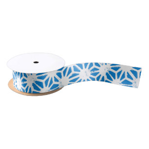 Blue geometric pattern satin ribbon