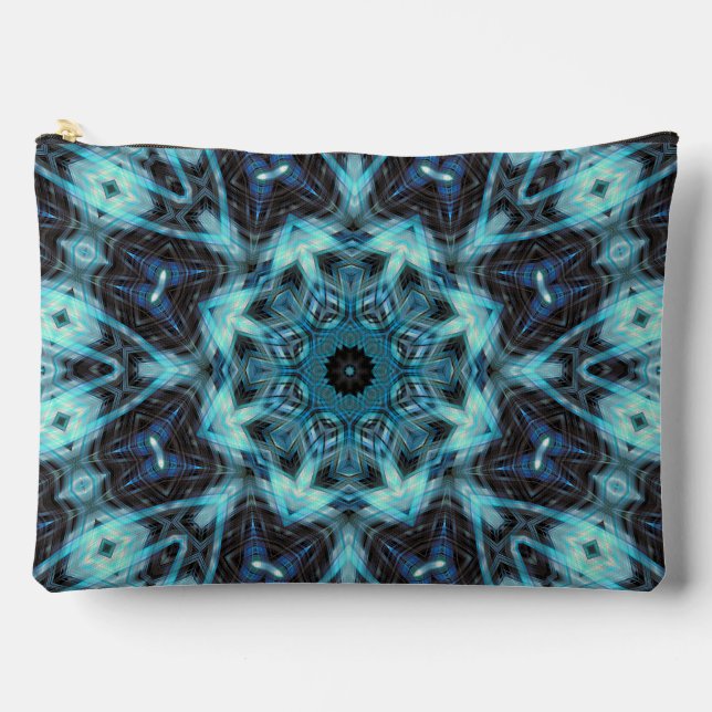 Blue Geometric Pattern with Radiant Glow Accessory Pouch (Front)