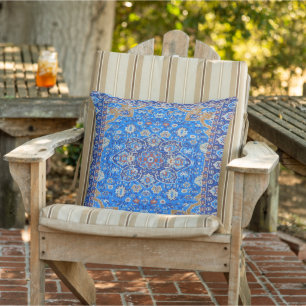Blue Geometric Persian Turkish Kilim Patio Outdoor Pillow