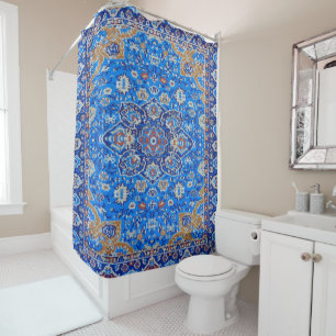Blue geometric persian turkish mid century pattern