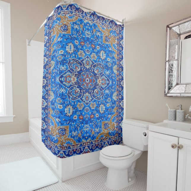 Blue geometric persian turkish mid century pattern (In Situ)