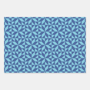 Blue Geometric Quilt Block Pattern Wrapping Paper Sheet