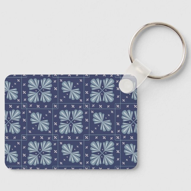 Blue Geometric shapes Pattern  Keychain (Front)