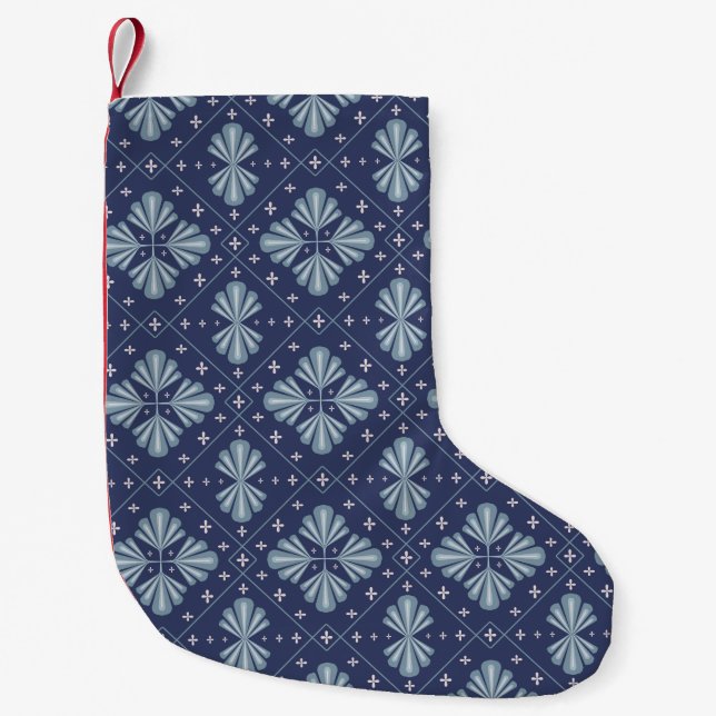 Blue Geometric shapes Pattern  Small Christmas Stocking (Front)