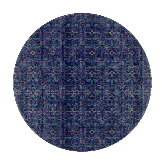 Blue Geometric Shuffle Cutting Board (Front)