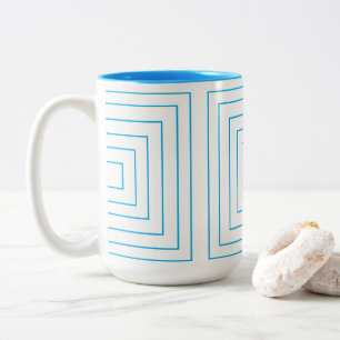 Blue Geometric Square Pattern Two-Tone Coffee Mug