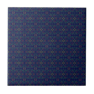 Blue Geometric Squares Ceramic Tile
