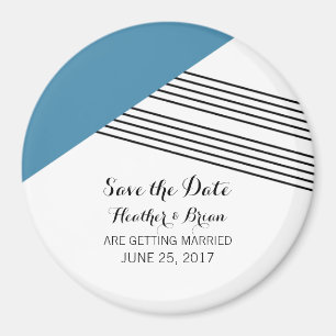 Blue Geometric Stripe Save the Date Magnet