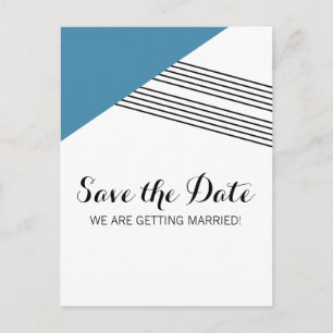 Blue Geometric Stripe Save the Date Postcard