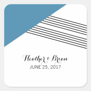 Blue Geometric Stripe Wedding Stickers