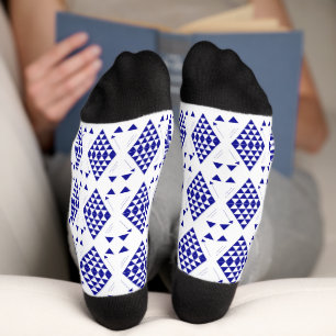 Blue Geometric Triangles Socks
