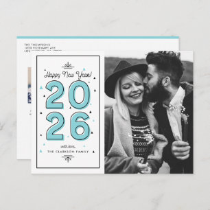 Blue Geometric Typography 2025 New Year Holiday Postcard