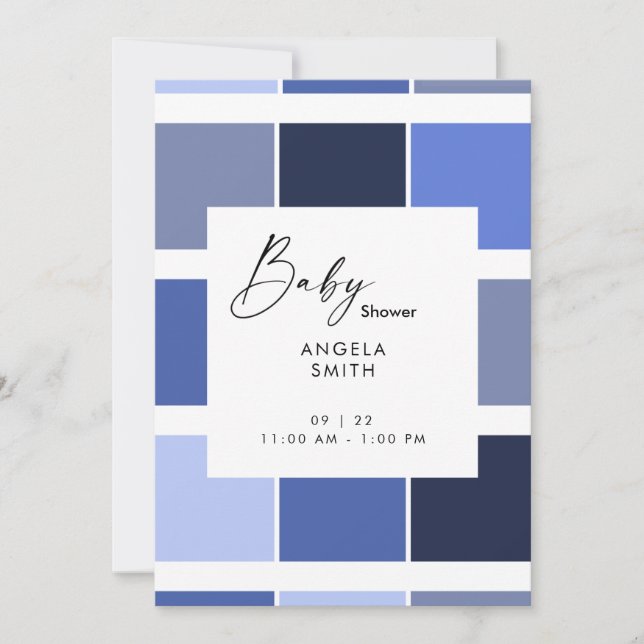 Blue Geometric Ultrasound Baby Shower Invitation (Front)