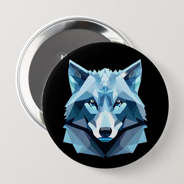 Blue Geometric Wolf Head 4 Inch Round Button (Front & Back)