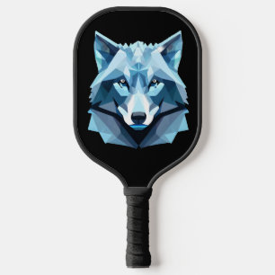 Blue Geometric Wolf Head Pickleball Paddle