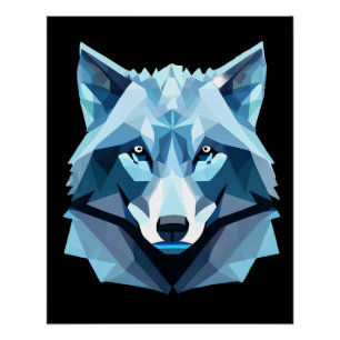 Blue Geometric Wolf Head Poster