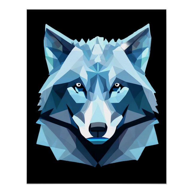 Blue Geometric Wolf Head Poster (Front)