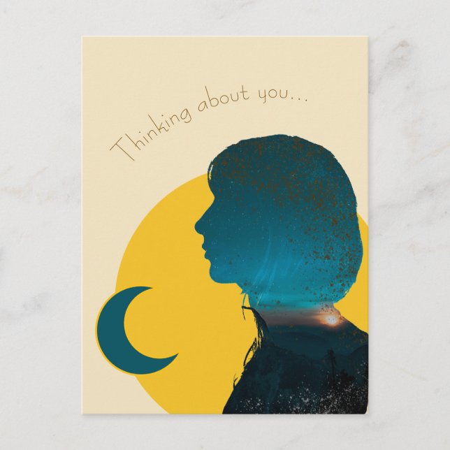 Blue Geometric Woman Sunset Thoughtful Message  Postcard (Front)