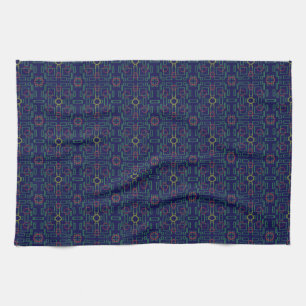 Blue Geometric Yellow Ovals Kitchen Towel