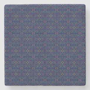 Blue Geometric Yellow Ovals Stone Coaster