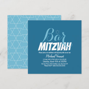 Blue Geometrical White Bar Mitzvah Invitation