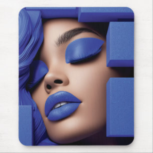 Blue Geometry Portrait of a Black Girl Mouse Pad