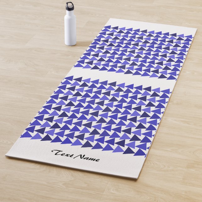 Blue geometry triangle pattern Personalized name , Yoga Mat (In Situ)
