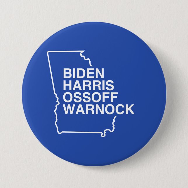Blue Georgia: Biden Harris Ossoff Warnock 3 Inch Round Button (Front)