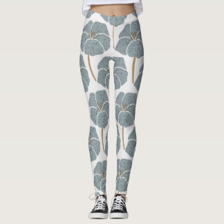 Blue Geranium Flowers Romantic Pattern. Leggings