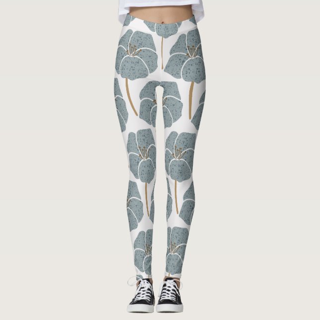 Blue Geranium Flowers Romantic Pattern. Leggings (Front)