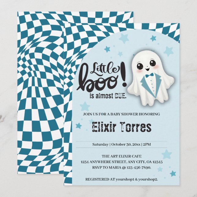 Blue Ghost Little Boo is almost due Baby Shower Invitation (Front/Back)