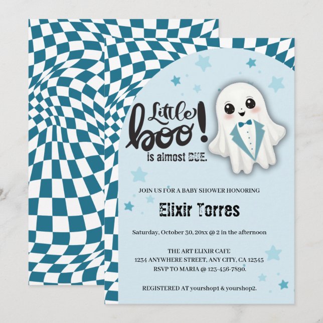 Blue Ghost Little Boo is almost due Baby Shower Invitation (Front/Back)