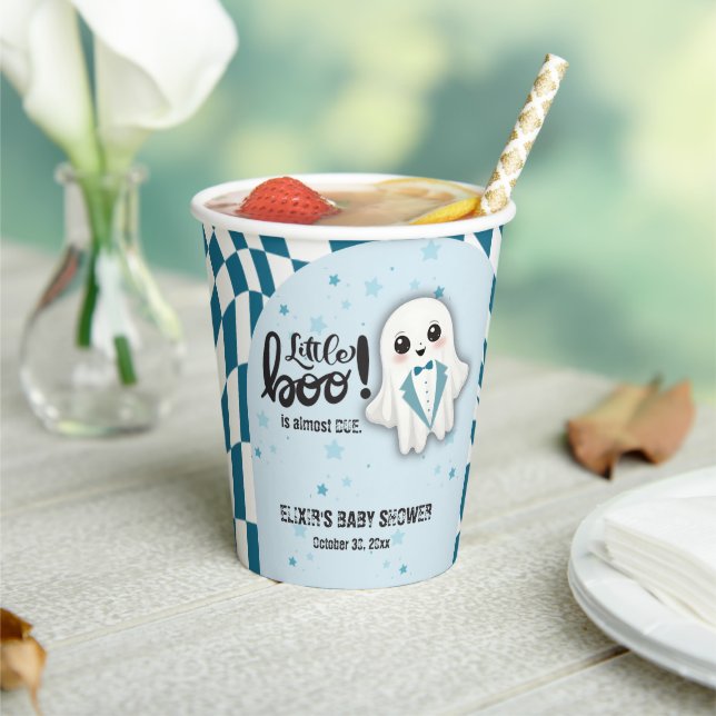 Blue Ghost Little Boo is almost due Baby Shower Paper Cups (Insitu)