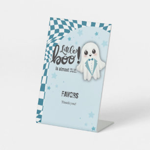Blue Ghost Little Boo is almost due Baby Shower Pedestal Sign