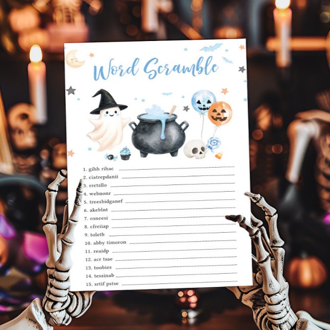 Blue Ghost Little Boo Word Scramble Game (Boy Little Boo Baby Shower Word Scramble Game)