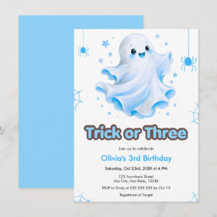 Blue Ghost Trick or Three Halloween 3rd Birthday Invitation