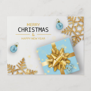 Blue Gift Box Gold Snowflakes Christmas Balls Holiday Postcard
