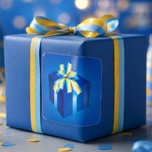 Blue Gift Box with Yellow and Aqua Ribbon Square Sticker