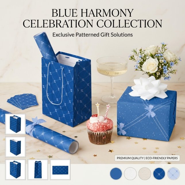 Blue Gift, White Polka Dots & Blue Bow Pattern Wrapping Paper (Creator Uploaded)