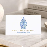 Blue Ginger Jar Pottery Logo Designer White/Blue Business Card<br><div class="desc">The blue and white ginger jar motif on this designer business card template is global and elegant. Your name or business is styled in a modern typeface for an instant logo. Great for interior designers, boutiques, home and housewares stores, online shops, decorators, stylists, and more. Art and design © 1201AM Design...</div>