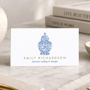 Blue Ginger Jar Pottery Logo Designer White/Blue Business Card