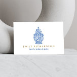 Blue Ginger Jar Pottery Logo Designer White/Blue Business Card<br><div class="desc">The blue and white ginger jar motif on this designer business card template is global and elegant. Your name or business is styled in a modern typeface for an instant logo. Great for interior designers, boutiques, home and housewares stores, online shops, decorators, stylists, and more. Art and design © 1201AM Design...</div>