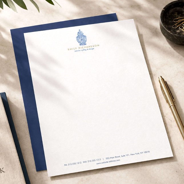 Blue Ginger Jar Pottery Logo Designer White/Blue Letterhead (Creator Uploaded)