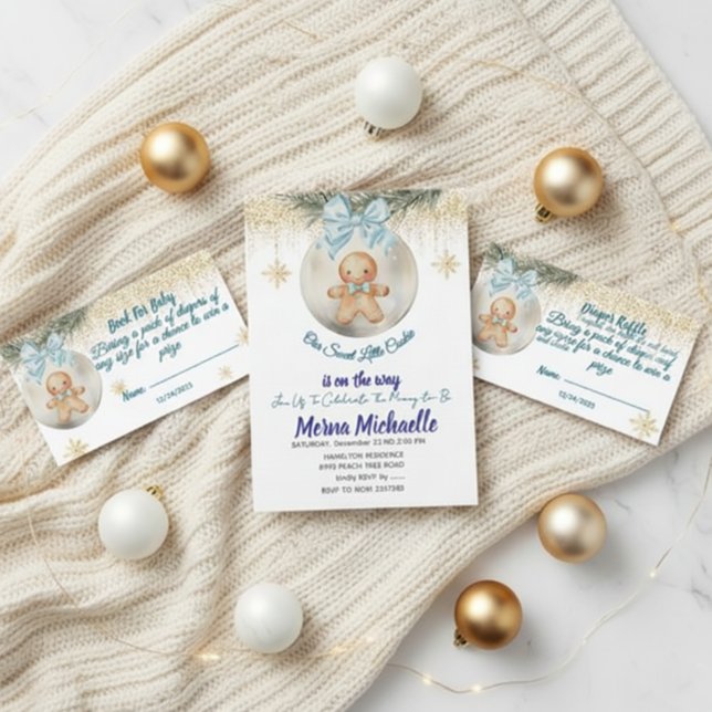 blue Gingerbread boy in  Bauble  Diaper raffle Enclosure Card (Creator Uploaded)