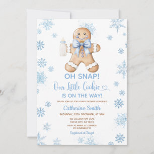 Blue Gingerbread Christmas Baby Shower Snowflakes Invitation